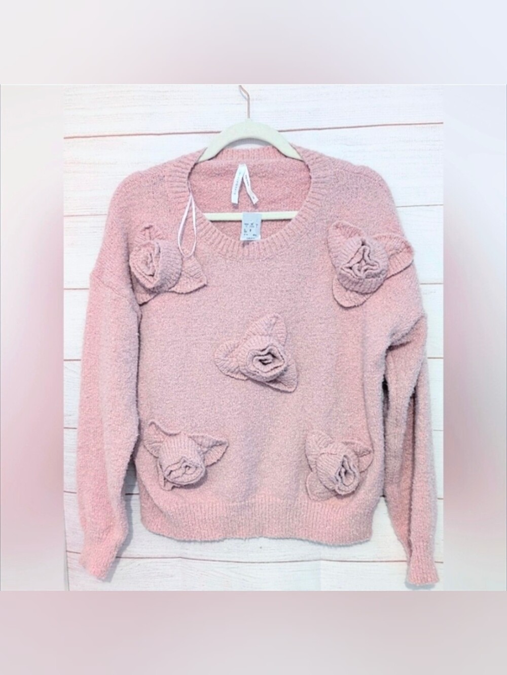 Nwt Dreamers Light Pink Floral Knit Sweater Size XS